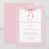 Roze Lace Bow Ribbon Baby shower Brunch Kaart (Voorkant / Achterkant)