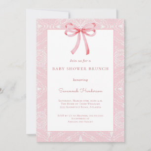 Roze Lace Bow Ribbon Baby shower Brunch Kaart