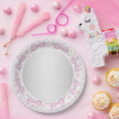 Roze Lace Bow Roze Grijs Baby shower Papieren Bordje (Feest)