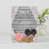  Roze Lace Rustic Baby Brunch Invite Kaart (Staand voorkant)