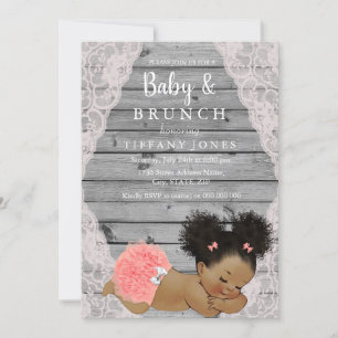 Roze Lace Rustic Baby Brunch Invite Kaart