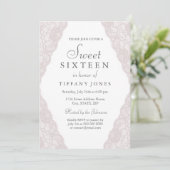  Roze  Lace Sweet 16 Uitnodiging (Staand voorkant)