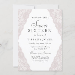 Roze  Lace Sweet 16 Uitnodiging