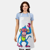 Roze Lachende Apen Cartoon Mascotte Schort (Gedragen)