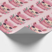 Roze lachende Baby Lama Cadeaupapier (Hoek)