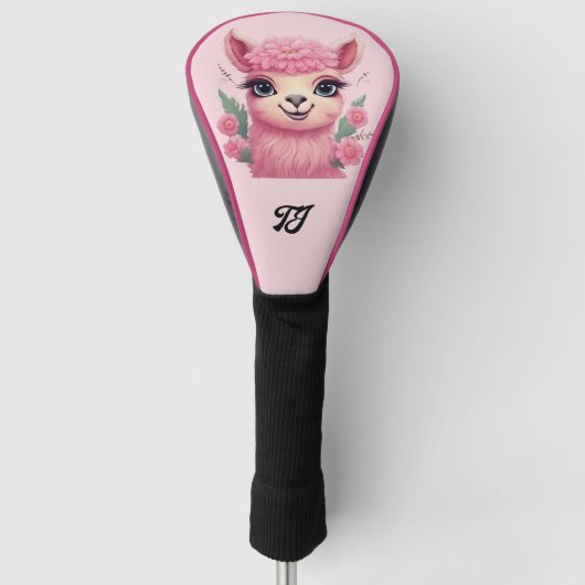 Roze lachende Baby Lama Golfheadcover (Voorkant)