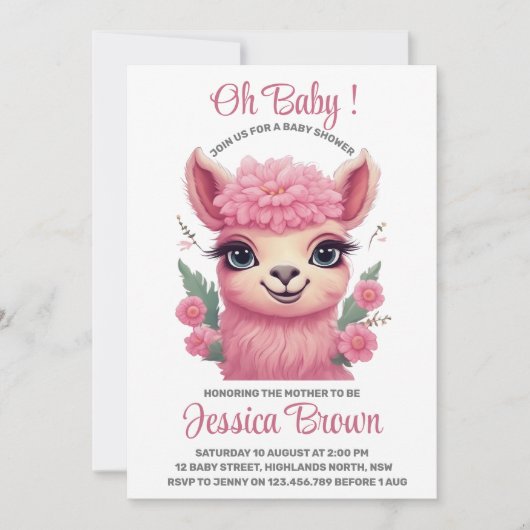 Roze lachende Baby Lama Kaart (Voorkant)