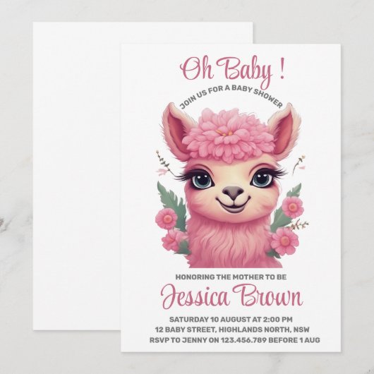 Roze lachende Baby Lama Kaart (Voorkant / Achterkant)