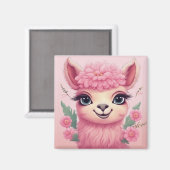 Roze lachende Baby Lama Magneet (Voorkant / Achterkant)