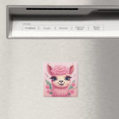 Roze lachende Baby Lama Magneet (Insitu (Vaatwasser))