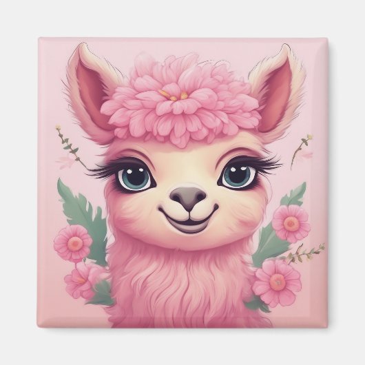Roze lachende Baby Lama Magneet (Voorkant)