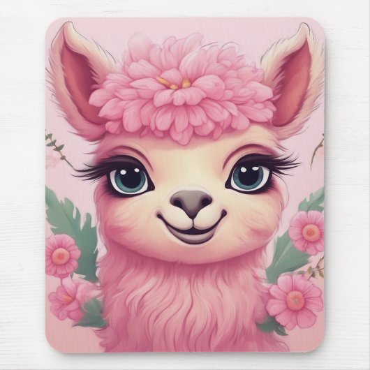 Roze lachende Baby Lama Muismat (Voorkant)