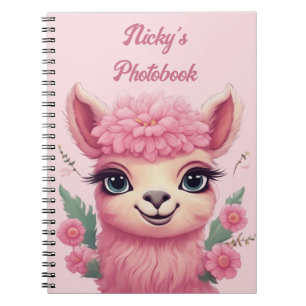 Roze lachende Baby Lama Notitieboek