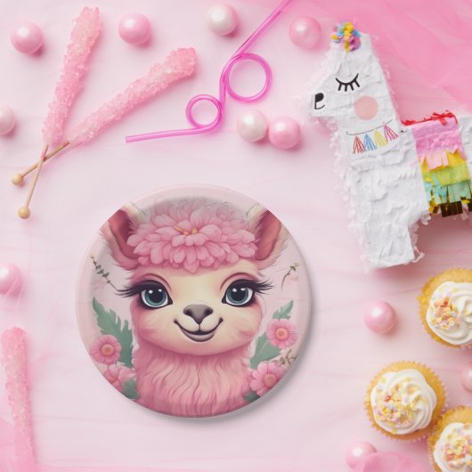 Roze lachende Baby Lama Papieren Bordje (Feest)