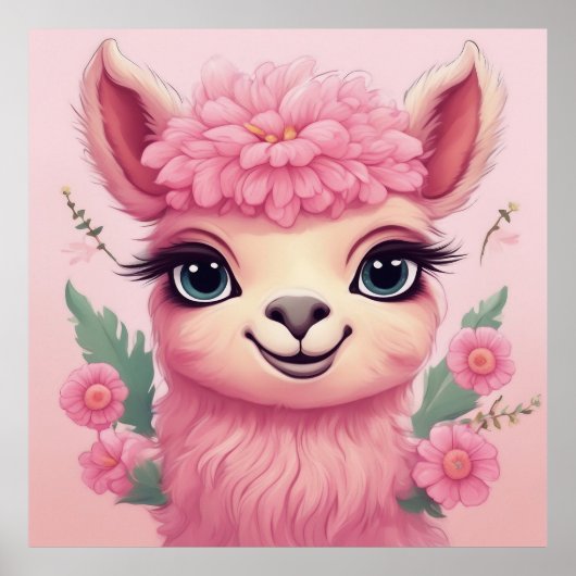 Roze Lachende Baby Lama Poster (Voorkant)