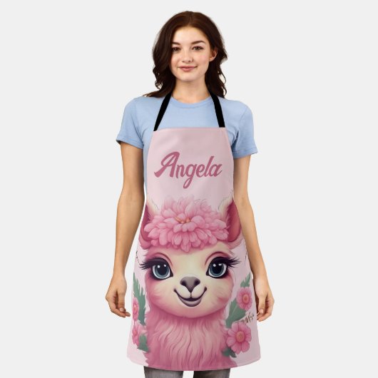 Roze lachende Baby Lama Schort (Gedragen)