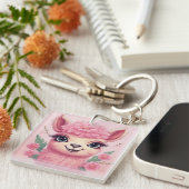 Roze lachende Baby Lama Sleutelhanger (Voorkant Rechts)