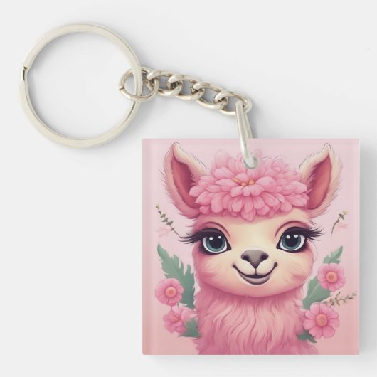 Roze lachende Baby Lama Sleutelhanger (voorkant)