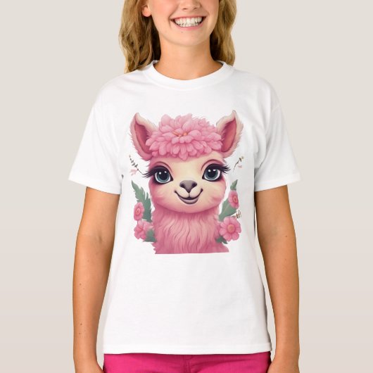 Roze lachende Baby Lama T-shirt (Voorkant)