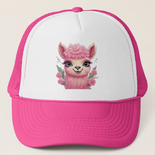Roze lachende Baby Lama Trucker Pet (Voorkant)