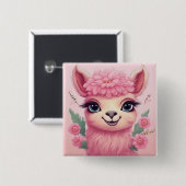 Roze lachende Baby Lama Vierkante Button 5,1 Cm (Voorkant /achterkant)