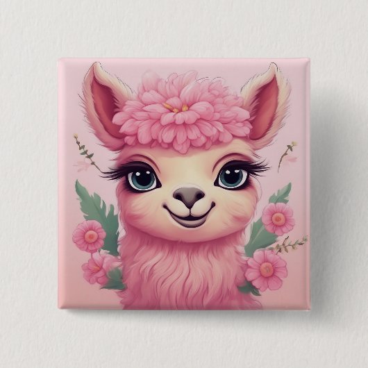 Roze lachende Baby Lama Vierkante Button 5,1 Cm (Voorkant)