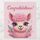 Roze lachende Baby Lama Wijn Etiket (Enkel label)