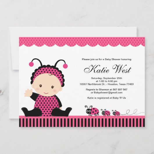 Roze Lady Bug Baby shower Uitnodiging (Voorkant)