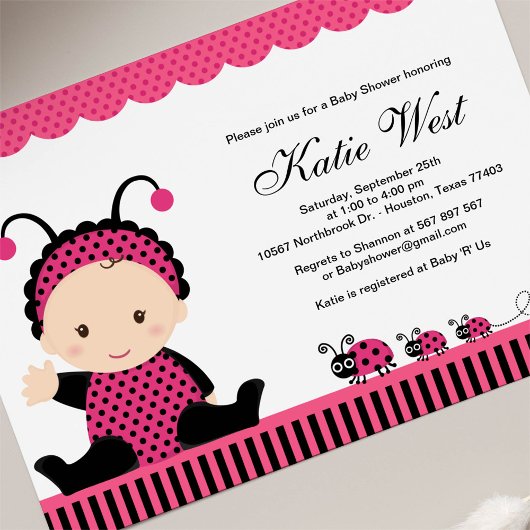 Roze Lady Bug Baby shower Uitnodiging