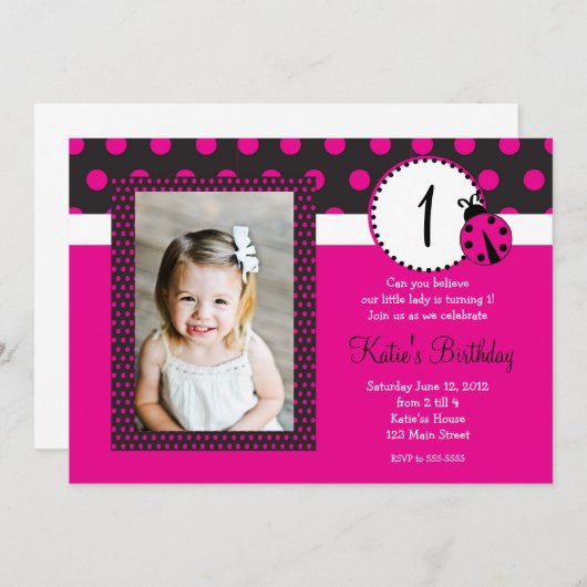 Roze Lady Bug Birthday Uitnodiging (Voorkant / Achterkant)