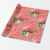 Roze Lady Bug en paddenstoelpatroon Cadeaupapier (Uitgerold)