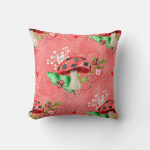 Roze Lady Bug en paddenstoelpatroon Kussen