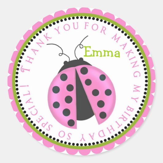 Roze Lady Bug Verjaardag Stickers (Voorkant)