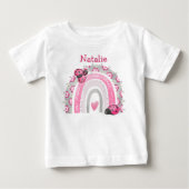 Roze Lady Bugs met regenboog Baby T-shirt (Voorkant)