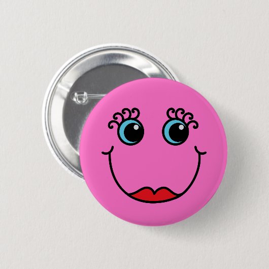 Roze Lady Face Ronde Button 5,7 Cm (Voorkant /achterkant)
