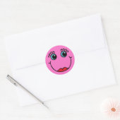 Roze Lady Face Ronde Sticker (Envelop)
