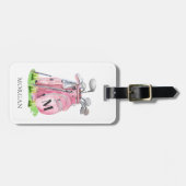 Roze Lady Golfer-monogram Bagagelabel (Voorkant horizontaal)