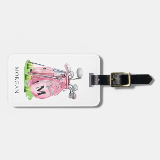 Roze Lady Golfer-monogram Bagagelabel (Voorkant horizontaal)