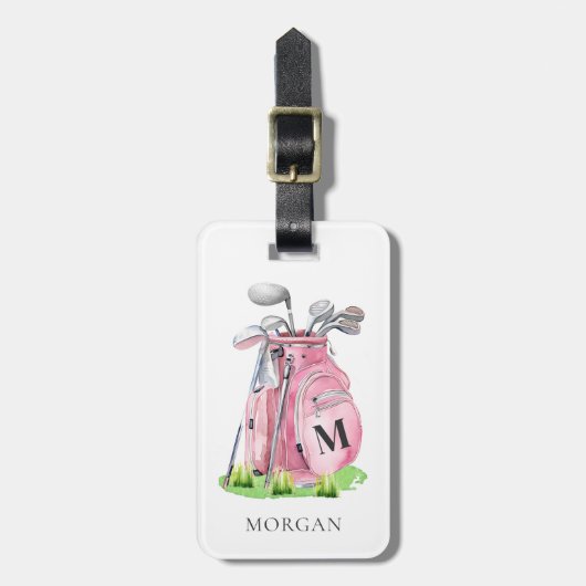 Roze Lady Golfer-monogram Bagagelabel (Voorkant verticaal)