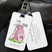 Roze Lady Golfer-monogram Bagagelabel