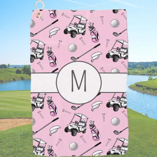 Roze Lady Golfer Stijlvol Modern Custom Initiaal Golfhanddoek