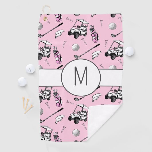 Roze Lady Golfer Stijlvol Modern Custom Initiaal Golfhanddoek (Insitu)