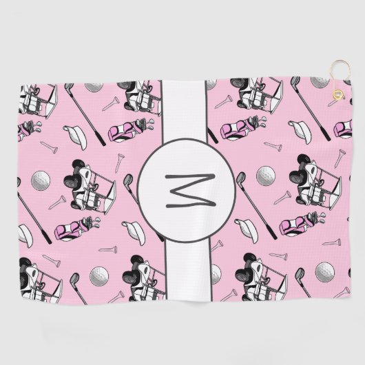 Roze Lady Golfer Stijlvol Modern Custom Initiaal Golfhanddoek (Horizontaal)