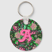 Roze Lady Slipper Bloem Wildflower Gepersonaliseer Sleutelhanger (Voorkant)