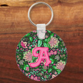 Roze Lady Slipper Bloem Wildflower Gepersonaliseer Sleutelhanger (Voorkant)