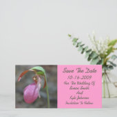 Roze Lady Slipper Bloemen Huwelijk Save The Date (Staand voorkant)