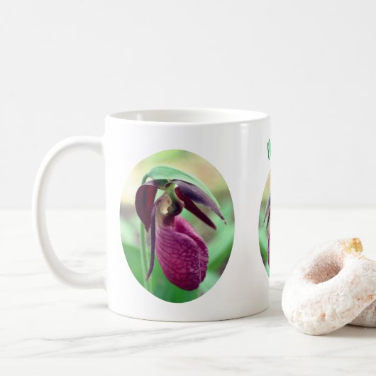 Roze Lady Slipper Flower, aangepast Koffiemok (Met donut)