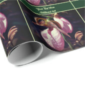 Roze Lady Slipper Orchid Flowers, gepersonaliseerd Cadeaupapier (Rol Hoek)
