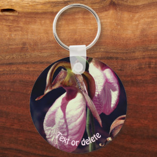 Roze Lady Slipper Orchid Flowers, gepersonaliseerd Sleutelhanger