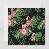 Roze Lady Slipper Orchid op zwart virtueel huwelij Kaart (Achterkant)